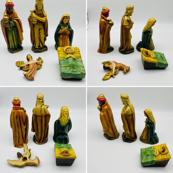 Vintage 9 Piece Nativity Set Made in Japan Handprinted Chalkware - Picture 16 of 16